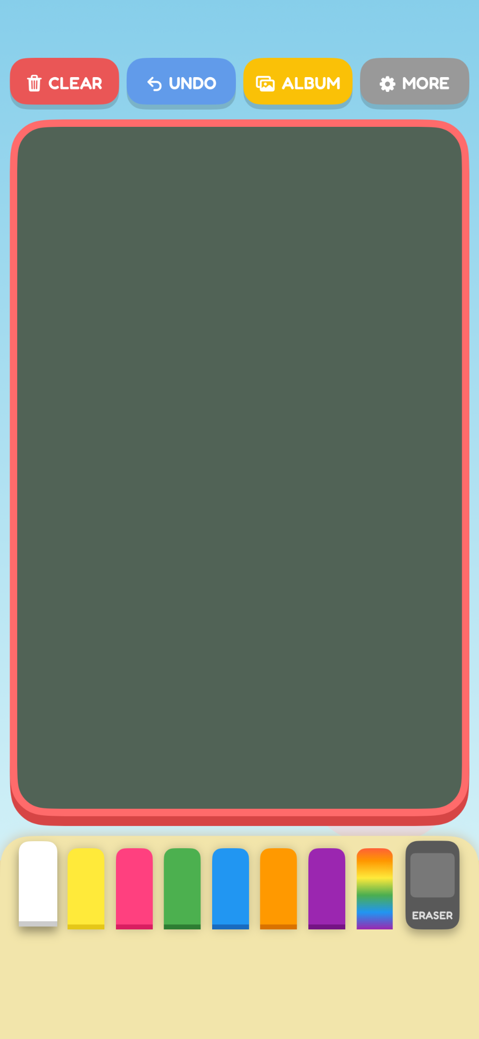 Chalk Draw drawing screen with tools, colors, and chalkboard canvas